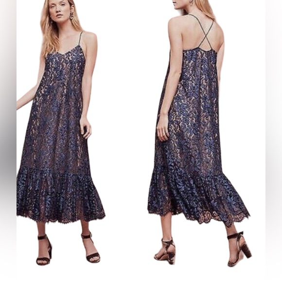 ANTHROPOLOGIE Moulinette Soeurs CELESTIAL LACE MAXI BLUE DRESS SZ 4 - Picture 5 of 16